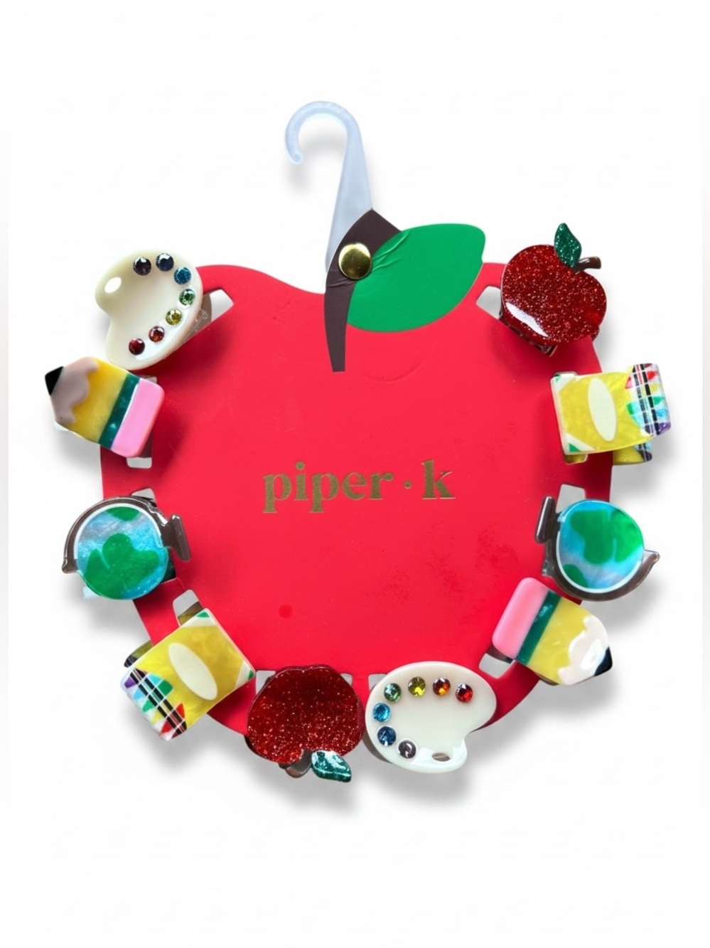 Piper K Viral Tik Tok School Crayons Pencil Apple Globe Mini Claw Hair Clips